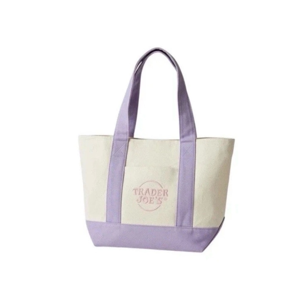 2026 Trader Joe's Large Pastel Canvas Reusable Tote Bag Lavender trendy